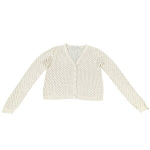 Old Navy Womens Minimalist Pointelle Cardigan Sweater Cream Cottagecore Preppy